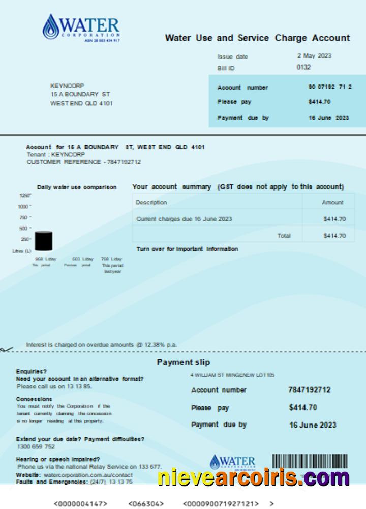 Water Corporation WA utility business bill